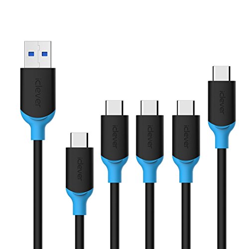 USB Type C Cable, iClever USB A 3.1 to Type C Cable (5-Pack, 1x1.7ft, 3x4.0ft, 1x7.2ft) Fast Charging and Data Sync Cable for MacBook, Samsung Note 8, S8, Nintendo Switch, Google Pixel, Nexus 6P 5X