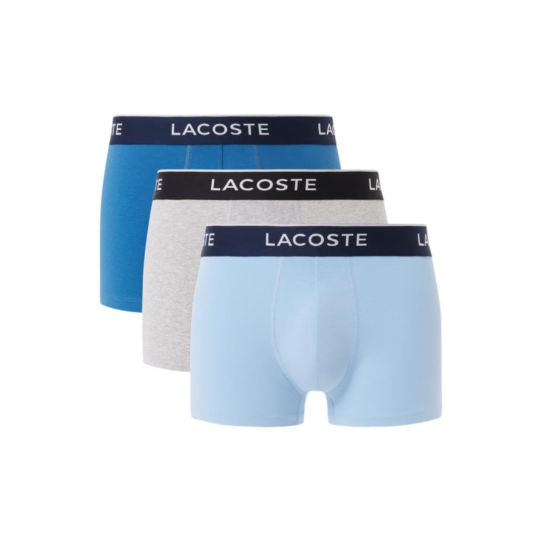 Photo 1 of Lacoste Men's Cotton Stretch Essentials Trunks, 3-pack, Royal Blue/Light Blue/Grey, XL