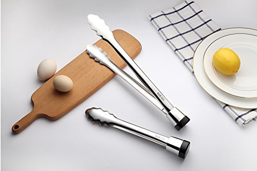 ANG Stainless Steel Kitchen Tongs Set of 2-10.5'' and 12.5'',Locking Standing Food Tongs for Salad,Barbecue,Toast Bread,Pastry,Sandwich