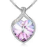 Angelady Love Guardian Heart Pendant Necklace Crystal from Swarovski,Gift for Women Birthday Anniversary (Purple Pink-1)