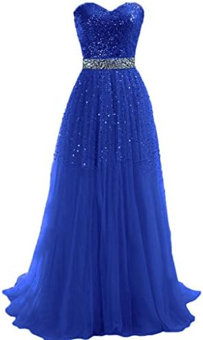 Hi Girls Exquisite Sweetheart Tulle Long Prom Dresses 2014 Party Gowns (US10, Royal blue)
