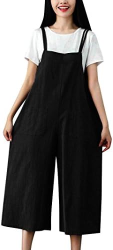 Elogoog Clearance Women Loose Overalls Cotton Linen Long Suspender Jumpsuit Bib Baggy Romper Pants Plus Size
