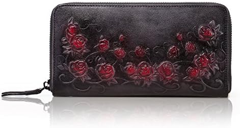 APHISONUK Designer Women's Leather Zipper Wallets Header Layer Cowhide Embossed Card Clutch Holder Purse for Women/Gift Box(Dark Grey)