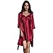 SUNBABY Women Sexy Silk Satin Robe Camisole Pajama Dress Two Piece Suit Sleepwear (M, Burgundy)