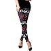 Ensasa Womens Autumn Winter Snowflake Graphic Printed Stretchy Leggings Pants, Black Red Reindeer Small