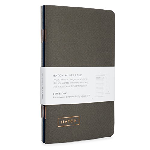 Hatch Idea Bank - Small Pocket Notebooks with Index, Dot Grid Pages (Set of 3) - 3.5 x 5.5"