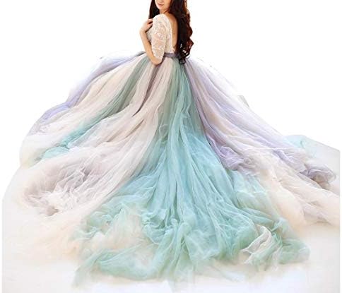 PearlBridal Women's Lace Maternity Wedding Gown for Photo Shoot Tulle Pregnant Photos Evening Gown