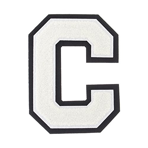 C - White on Black - 4 1/2" Heat Seal Chenille Varsity Letter