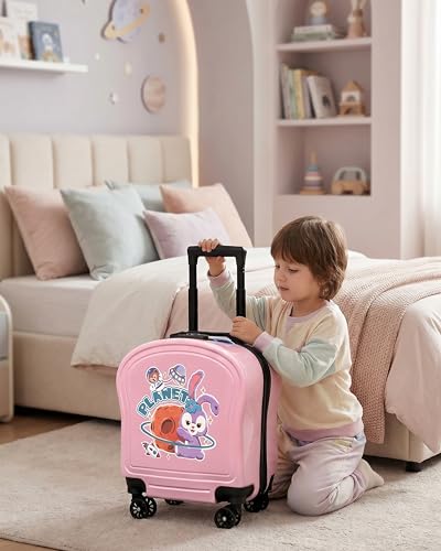 ZAAPPY Kids Cute Printed ABS Lightweight 17 Inch (7kg) Cabin Size Luggage, 8 Wheels, Combination Lock Suitcase (Blue)