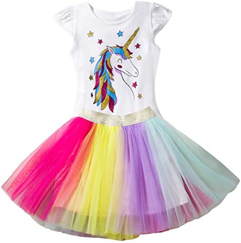 Toddler Girls Sequin Mesh Tulle Dress Unicorn Sleeveless Cotton Princess Dresses Party Colorful Lace Clothes