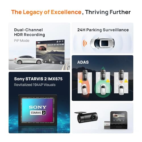70mai A510 HDR 3K Dual Channel Dash Cam, STARVIS 2 IMX675 Sensor, ADAS, Built-in GPS Logger, Route Recorder, MaiColor Vivid+ with Night Owl Vision, App Playback & Share, Optional Parking Monitoring