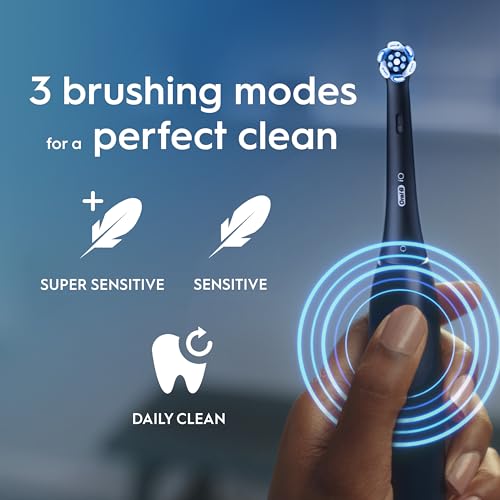 Oral-B iO2 Electric Toothbrush, 1 Gentle Care Toothbrush Head, 1 Travel Case, 1 Travel Refill Holder, Oral B Toothbrush Adults (Night Black), Designed by Braun, 2 Pin UK Plug