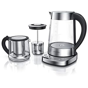 Arendo Glazen waterkoker met temperatuurinstelling en theezeef en opzetstuk – Turks theekoker – roestvrij staal – 1,7…