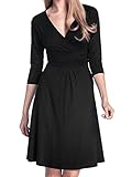 Glamour Empire Women's 3/4 Sleeve V-Neck Circle Jersey Dress 282,Black,14