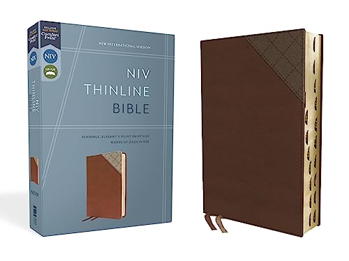 NIV, Thinline Bible, Leathersoft, Brown, Red Letter, Thumb Indexed, Comfort Print