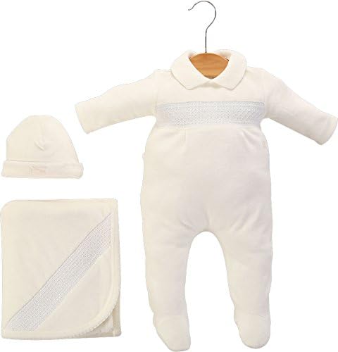 Cream Bebe Complete Baby Layette Set Smocked Design - Footie, Hat and Blanket