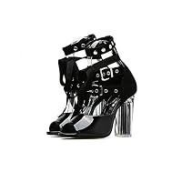 Super frist Womens Platform Sandals Open Toe Crisscross Strap Chunky Block Heel Shoes (Black-37/6.5 B(M) US Women)