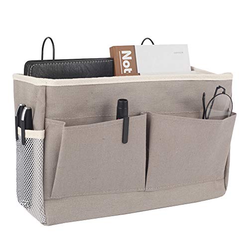 Frjjthchy-Bedside-Hanging-Storage-Basket-Multi-function-Organizer-Caddy-for-Headboards-Bunk-Beds-Hospital-Bed-Dorm-Rooms-With-Pocket-Grey