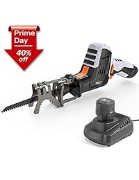 TACKLIFE - Sierra de recambio avanzada de 12 V con batería de iones de litio de 1500 mAh, sierra de reprocamiento inalámbrica incluye mandíbula de sujeción, velocidad variable, indicador de batería, 1 hora de carga rápida RES001