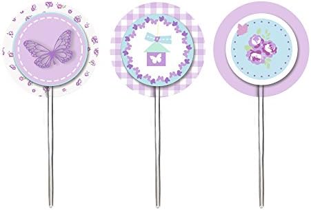 Butterfly Birthday Party - Purple Cupcake Toppers Picks - 12 Pack 3.6 x 10cm, Paper Card. Girls Birthday Party Supplies, Baby Shower, It's a Girl - Paper Card