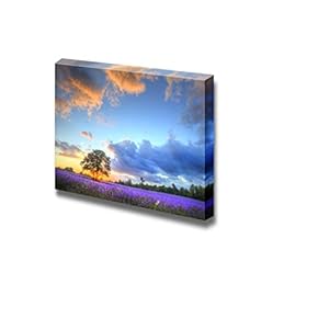Canvas Prints Wall Art - Stunning Sunset with Atmospheric Clouds and Sky Over Vibrant Ripe Lavender Fields - 12" x 18"
