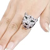 EVER FAITH Teardrop Leopard Clear Austrian Crystal Ring Silver-Tone