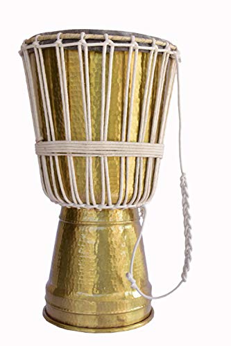 De Kulture Handmade Pure Brass Djembe Hand Drum Membranophone Musical Percussion Instrument - 12x20 DH (Inches)(Golden)