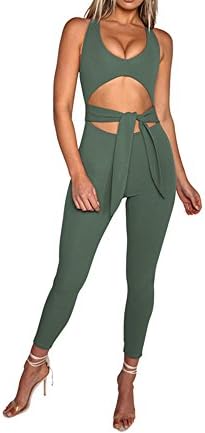 Xuan2Xuan3 Womens Sleeveless Sexy Cut Out Bodycon Unitard Club Jumpsuits Rompers Bodysuit With Belt
