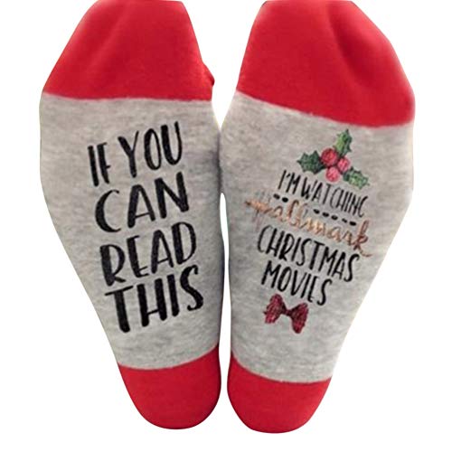 Tulas Watching Christmas Movie Socks Letters Printed Women Warm Sock (1 pair, Red Flower)