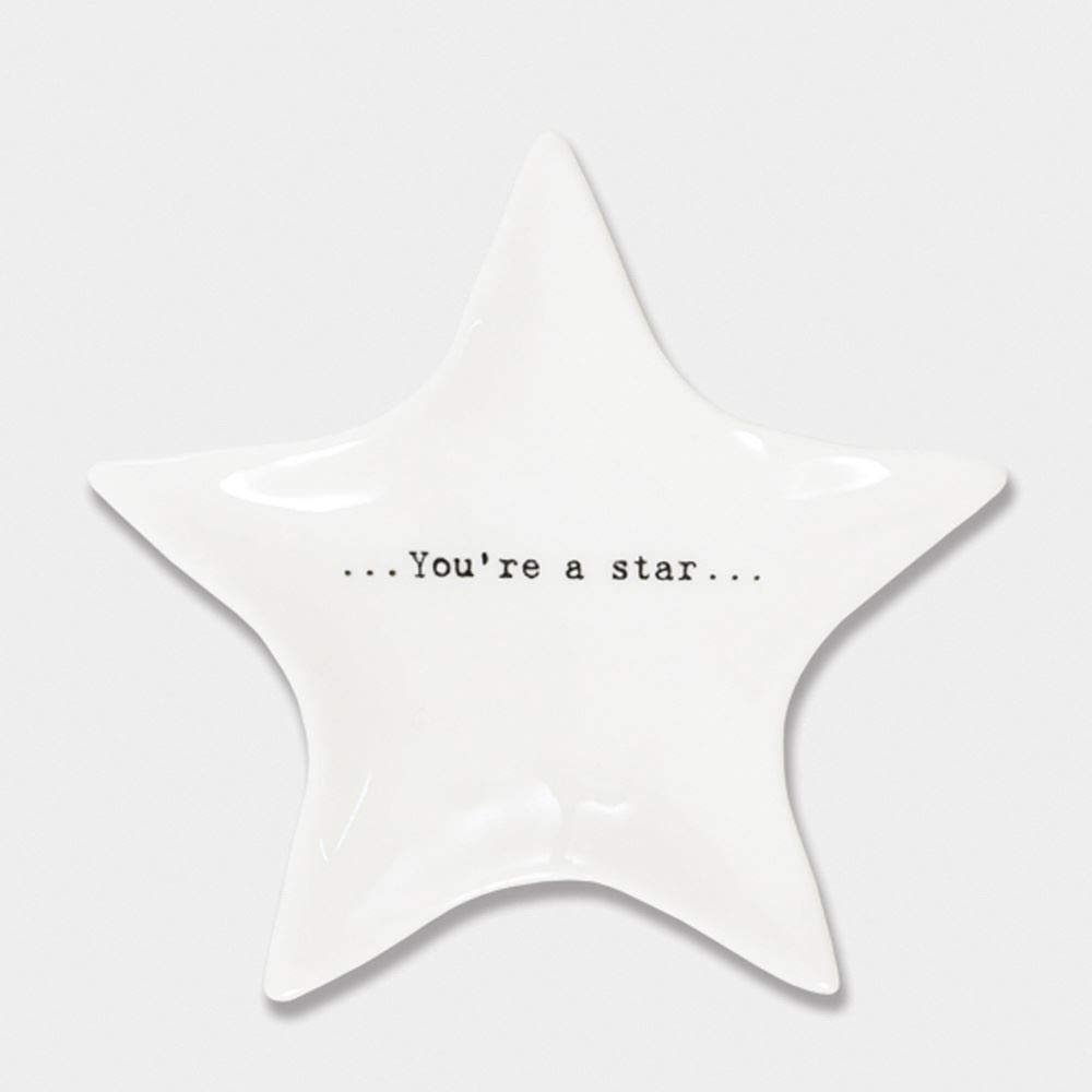 East of India Small White Ceramic You're a Star Trinket Jewellery Ring Dish Tray Home Gift Decoration 9.5x10cm