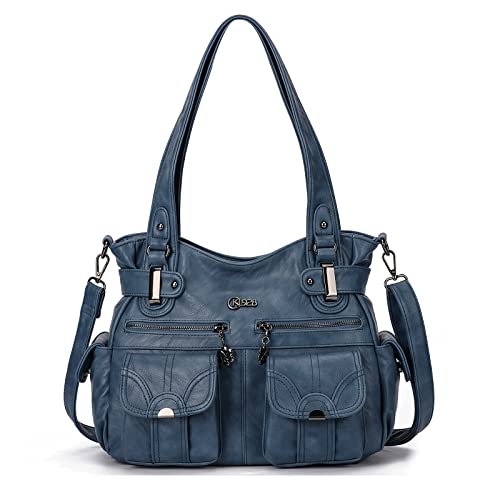 Kl928 Handtasche Damen Umhängetaschen Große Damenhandtasche Schultertasche Gemacht Aus Pu Leder Kunstleder Elegant Damen Tasche Für Büro Schule Einkauf Mit Vielen Fächern, Gray Blue