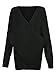 Joeoy Women's Black Criss Cross Wrap Front V Neck Long Sleeve Knit Sweater Jumper-L