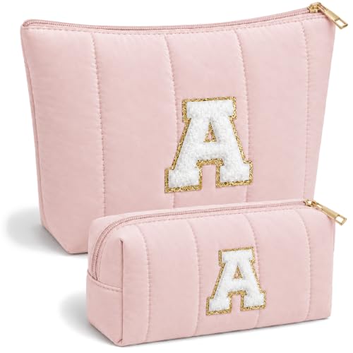 Vavabox Initial Quilted Makeup Bag Set