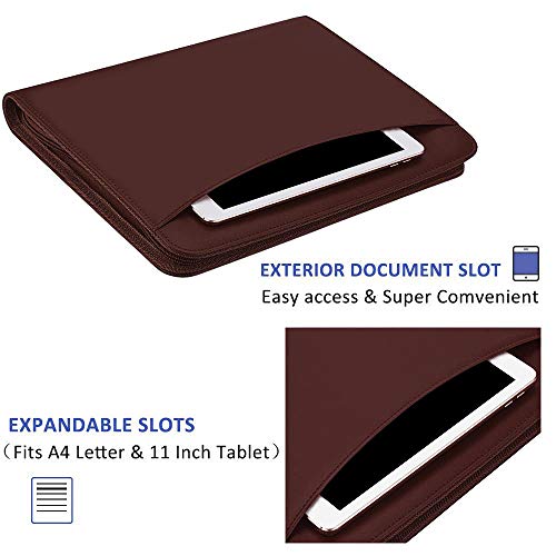 OOWOLF Padfolio/Resume Portfolio Folder, PU Leather Professional with Round Ring Binder 8.5 x 11 Inch Writing Pad Tablet Sleeve Interview Document Organizer Business Card Holder Case Zippered Closure - Thumbnail 4