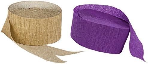 Purple and Gold Metallic Crepe Paper Streamers, 4 Rolls Total, Made in USA