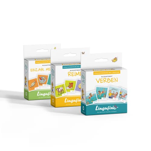 Lingufino Lernkarten Sprachförderung Ab 3 Jahren – Bundle Mit 90 Bildkarten: Einzahl-Mehrzahl, Reime &Amp; Verben – Logopädie Material Für Kinder – Inkl. Spielideen &Amp; Begleitheft Zur Sprachentwicklung