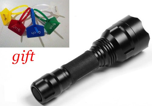 Qich Super Bright C8 Cree Xm-l LED T6 1300 Lumens 5 Mode Flashlight Torch with 2pcs 18650 3.7V 4000mAh Rechargeable Battery + Dual charger