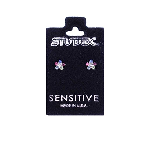 STUDEX Sensitive Stainless Steel Daisy Rainbow CZ Fashion Earrings 6213W