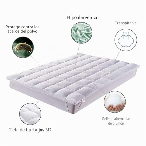 Bedecor 3D Massage Bubbles Topper 135 x 190 cm, Microfibre Mattress Topper with 600 GSM Polyester, Very Comfortable, Cozy, Soft and Machine Washable