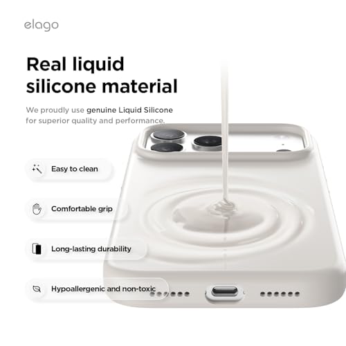 elago Funda Magnética de Silicona para iPhone 17 Pro MAX 6,9'' - Compatible con MagSafe, Silicona Líquida Premium, Funda Protectora, Antigolpes, Perfil Delgado (Piedra)