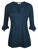 Ninedaily Women's 3/4 Sleeve V Neck Pleated Tunic Tops