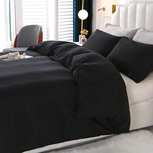 Beddingcover Duvet Cover Queen Size Black - Queen Duvet Cover Bedding Set with Zipper Closure 3 Pieces (1 Duvet Cover + 2 Pillow Shams, 90x90 Inch)