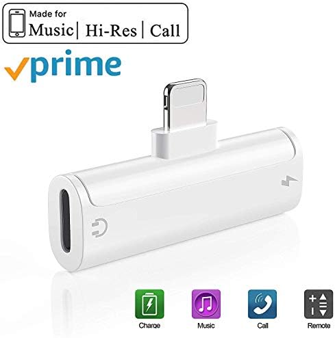 For iPhone Adapter Headphone Adapter Dongle for iPhone 8/8 Plus/7/7 PlusX/XS/XR Aux Audio Splitter Support Listen and Music Charge Phone Call Wire Control for iOS 12 System or Later White