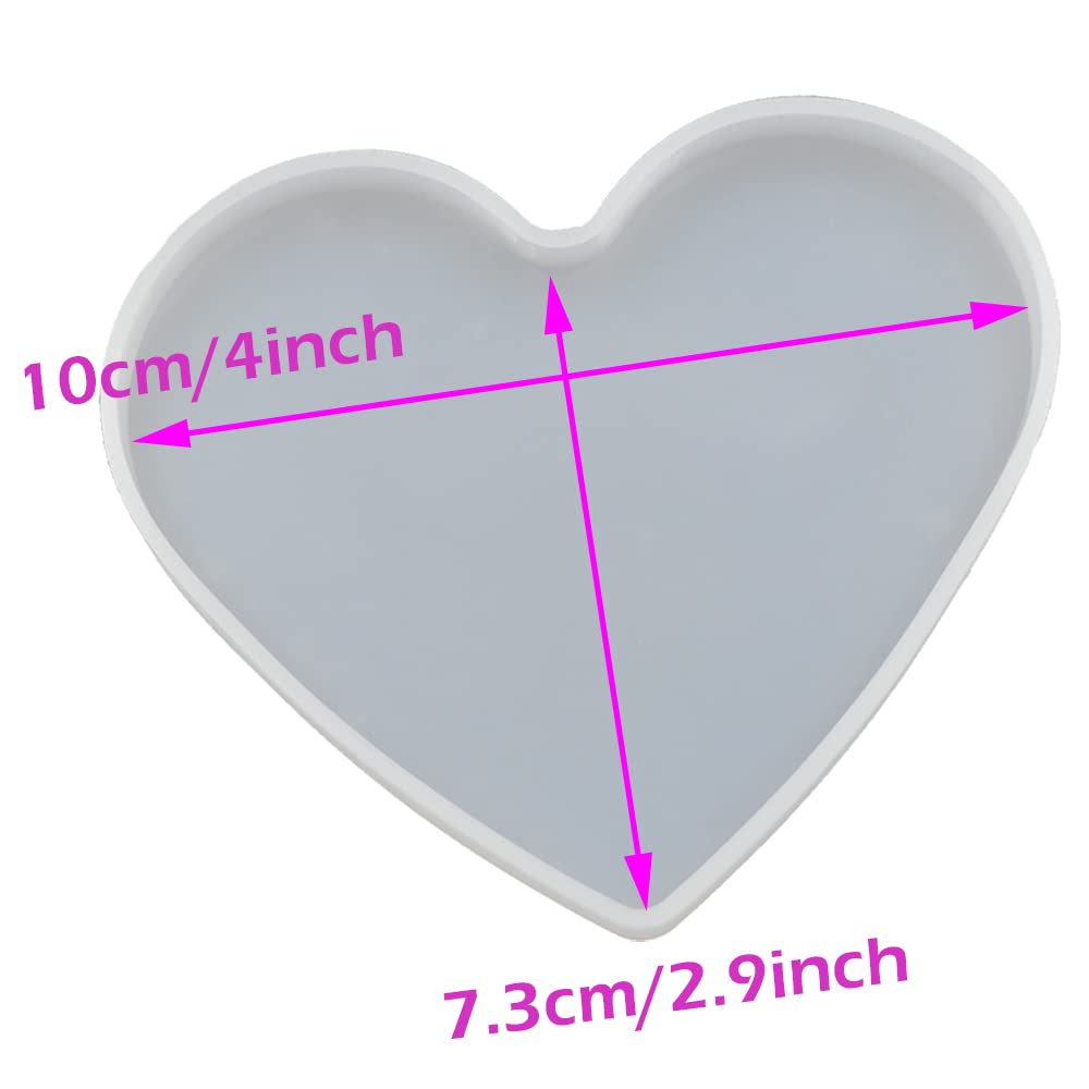 5Pcs Love Heart Epoxy Mold DIY Resin Casting Heart Base Coaster Silicone Mold, 5Pcs Medium Size, 10 x 7.3cm