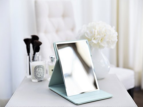 Premium Portable Makeup Mirror by MODESSE (Mint) | Perfect for Travel, Office Desk, Vanity Table | Large Size, Folding Design with Stand, Vegan Leather | Beauty Gifts for Bridesmaids - Thumbnail 4