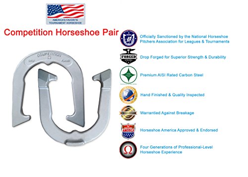 Competition Tournament Pitching Horseshoes - Silver Finish - NHPA Sanctioned for Tournament & League Play - Drop Forged Construction - One Pair (2 Shoes) - Thumbnail 2