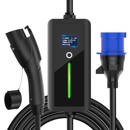 Premium EV Charger Type 1 (J1772) 32A 7kW | 5m Cable | CEE Adapter | Weatherproof | LCD | For Nissan Leaf, Chevy Bolt, Ford, Hyundai Ioniq, Kia, and More Type-1 EVs