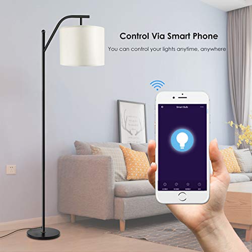 Floor Lamp for Living Room, Wellwerks Stepless Dimmable Floor Lamp, Standing Lamp Compatible with Alexa and Smart Phone Application, Adjustable Led Floor Lamp for Bedroom,Office