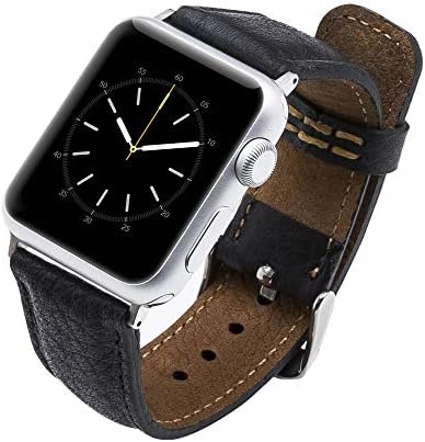 Venito Tuscany Handmade Premium Leather Watch Band Strap Compatible with The Newest Apple Watch iwatch Series 5 as Well as Series 1,2,3, 4 (Black w/Silver Stainless Steel Hardware, 42-44mm)