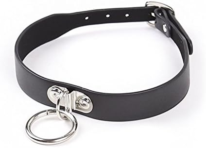 Punk Rock Silver O Ring Black Leather Vintage Necklace Neckband Buckle Choker Fetish